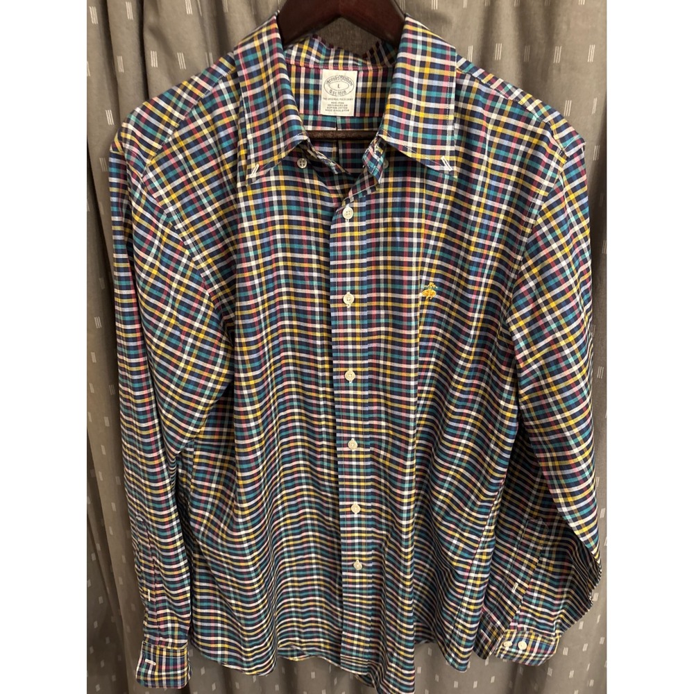 Brooks Brothers Non-Iron Supima Cotton Multi-Color Tattersall Shirt Mens Large